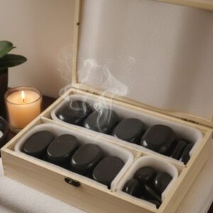 Set De 36 Piedras De Basalto Para Masajes En Caja De Madera