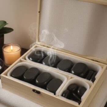 Set De 36 Piedras De Basalto Para Masajes En Caja De Madera